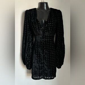 NWT Nasty Gal Black Velvet Mini Dress Deep V Button Front